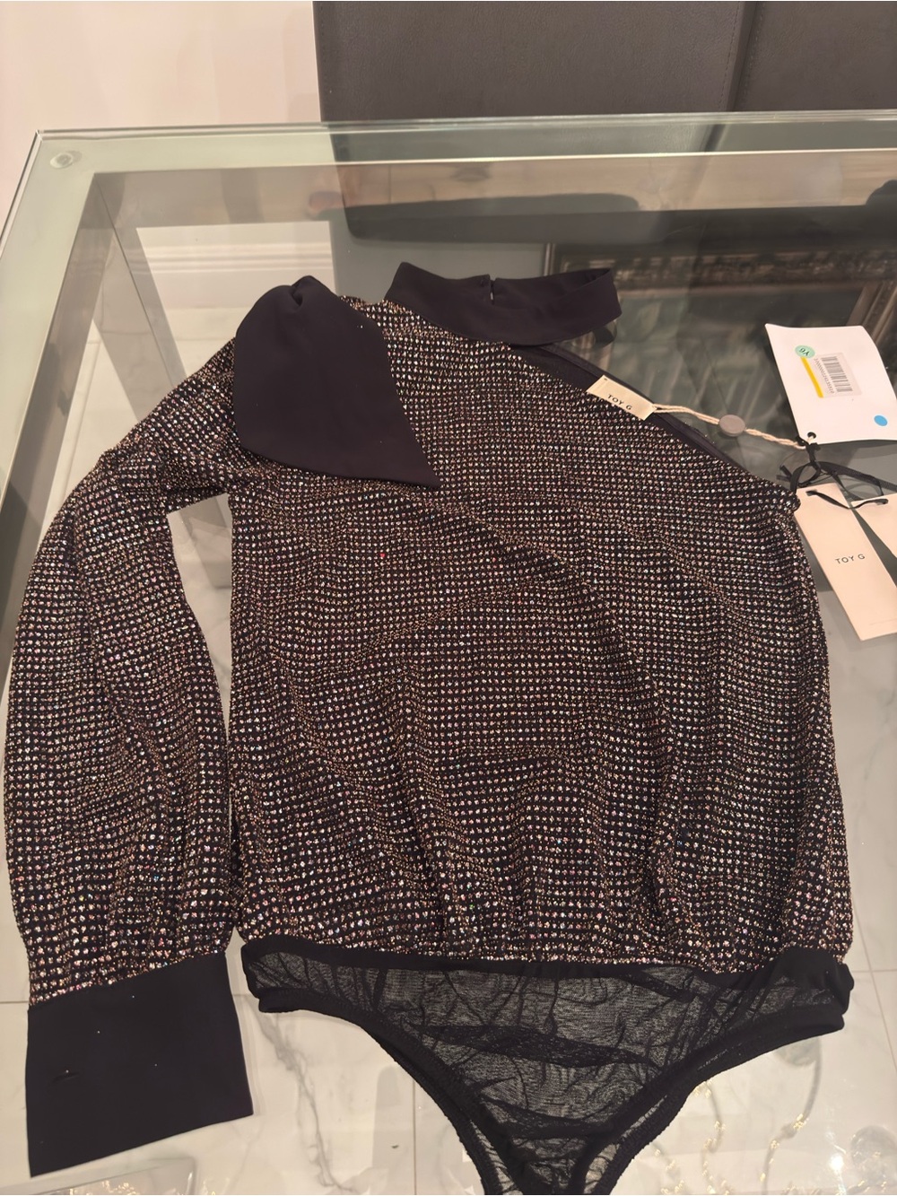 NWT Toy G. One-Shoulder Sparkle Bodysuit – Size Small
